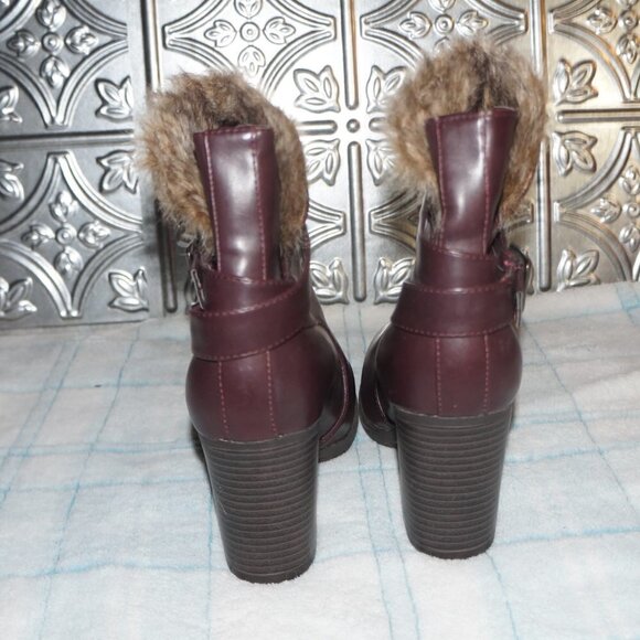 Charlotte Russe Size 7 Burgundy Faux-Fur Heeled Boots - Picture 7 of 8